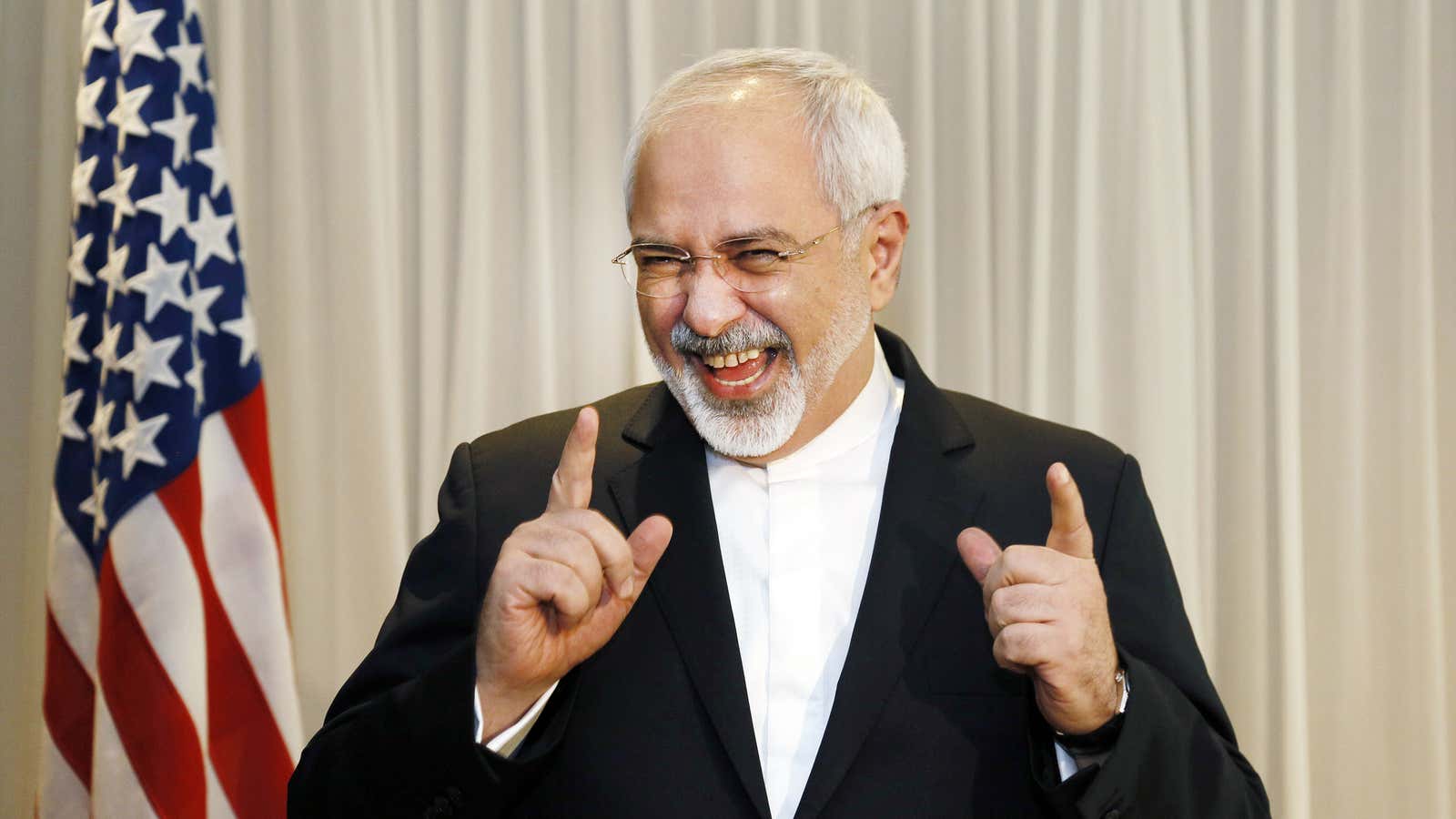 Iranian foreign minister Mohammad Javad Zarif Zarif still has his game face on.