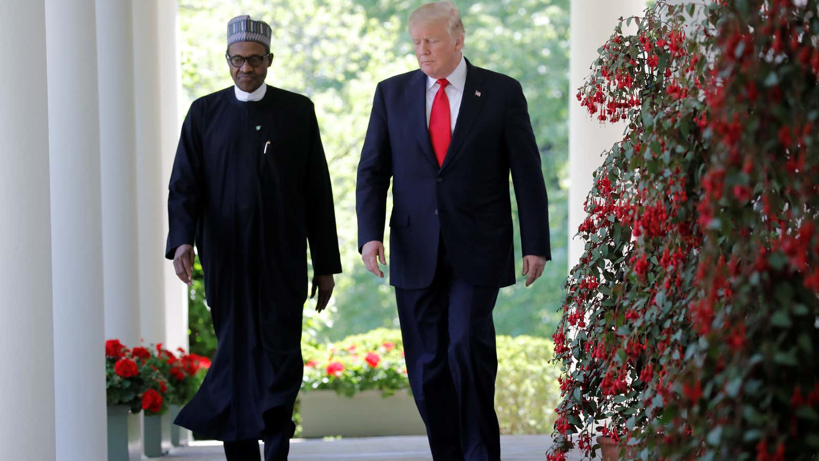 US president Donald Trump and Nigeria’s president Muhammadu Buhari at the White House in 2018