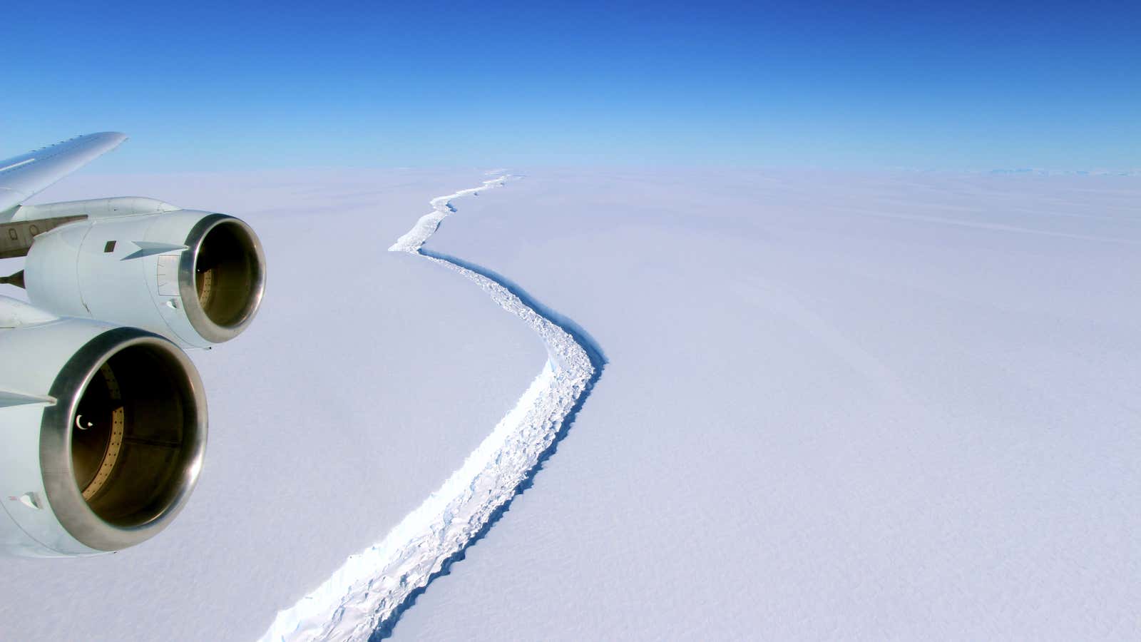 An aerial view of the crack along the Larson C ice shelf.