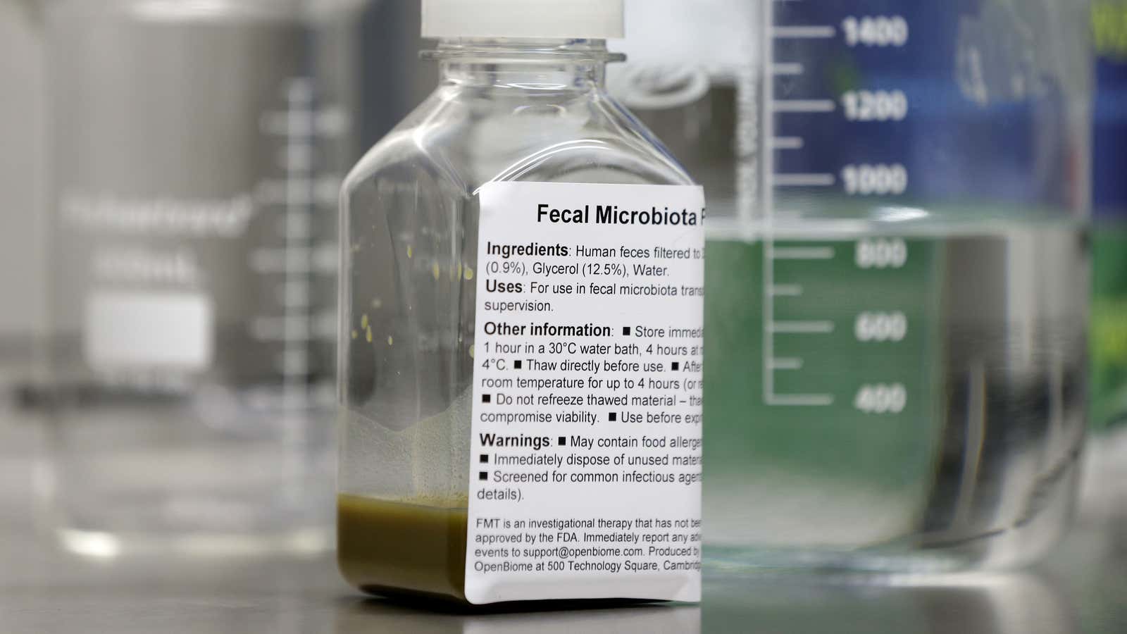 Human fecal matter in a lab—destined for human consumption.