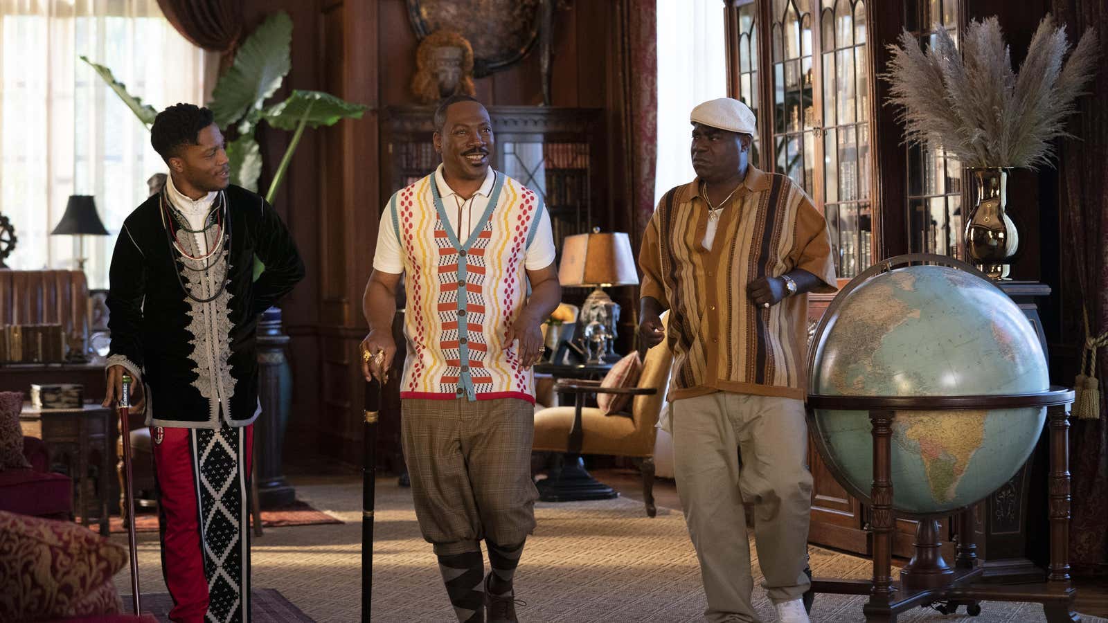 Jermaine Fowler, Eddie Murphy, and Tracy Morgan have some fun in  “Coming 2 America.”