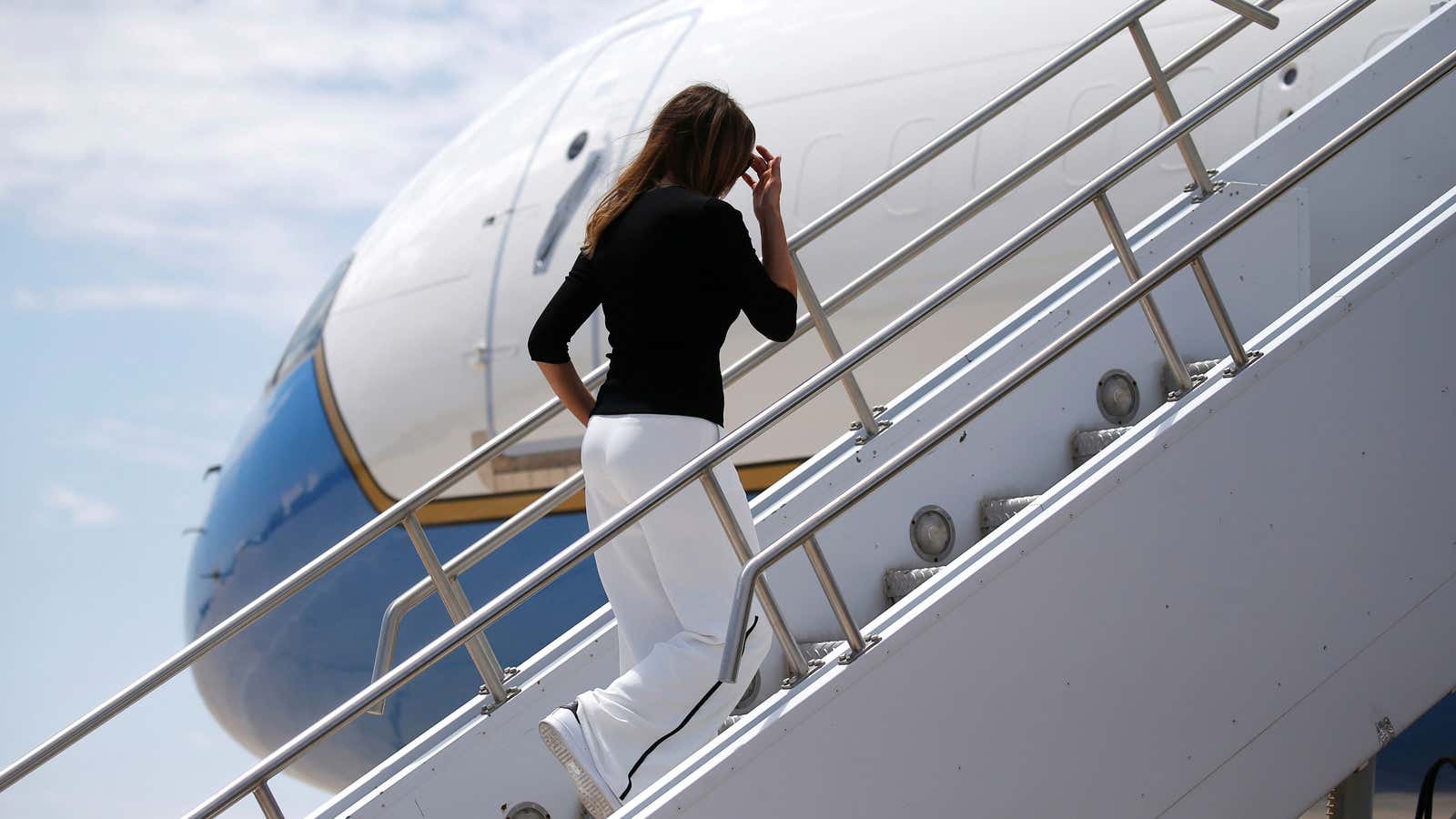 Melania Trump boards a flight in June.