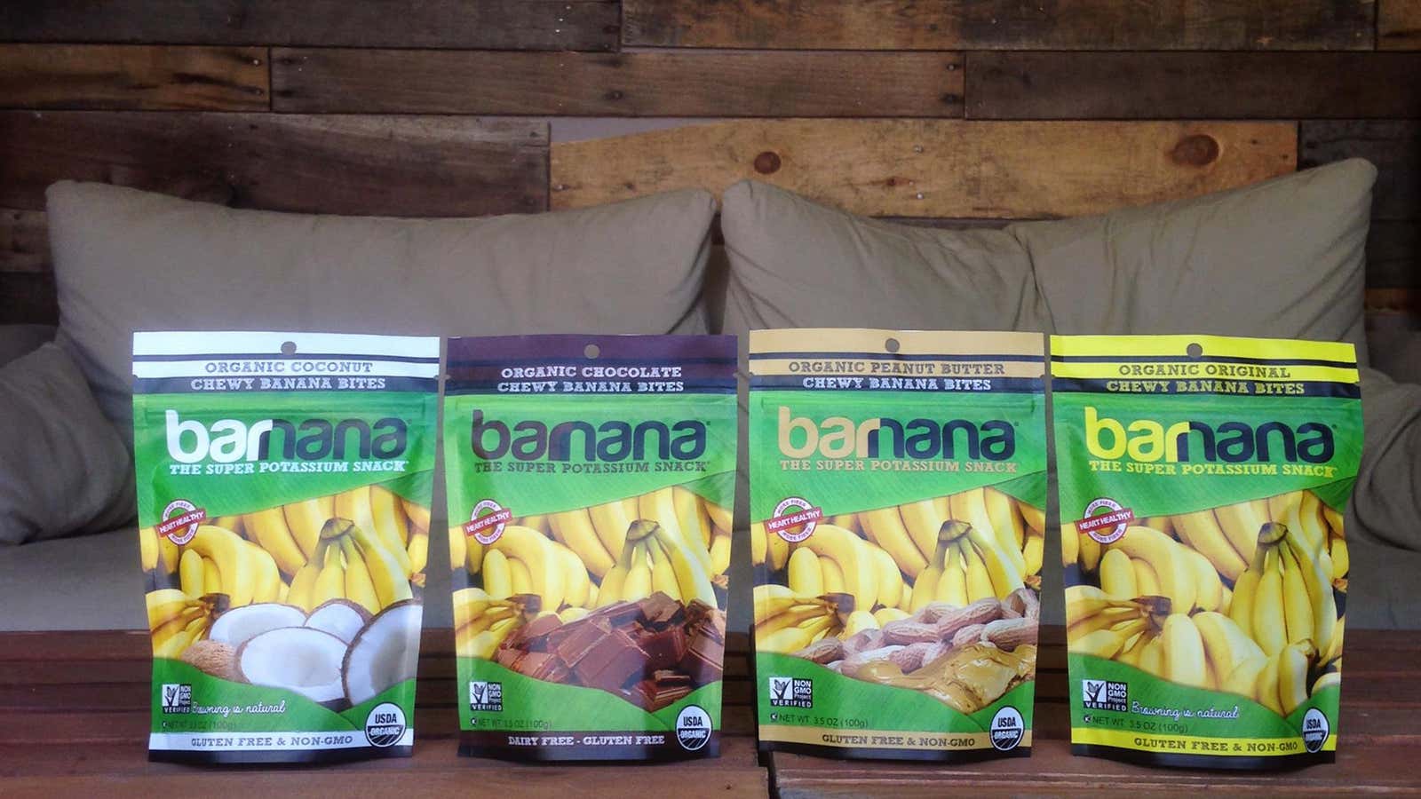 Bananas sell briskly… but not usually in packaged-snack form.