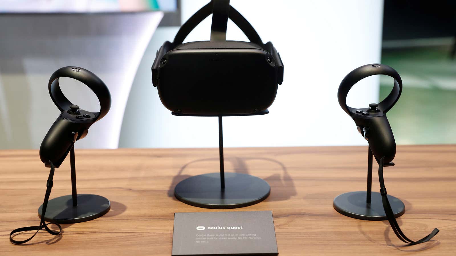 The Oculus Quest virtual reality headset, released in 2019.
