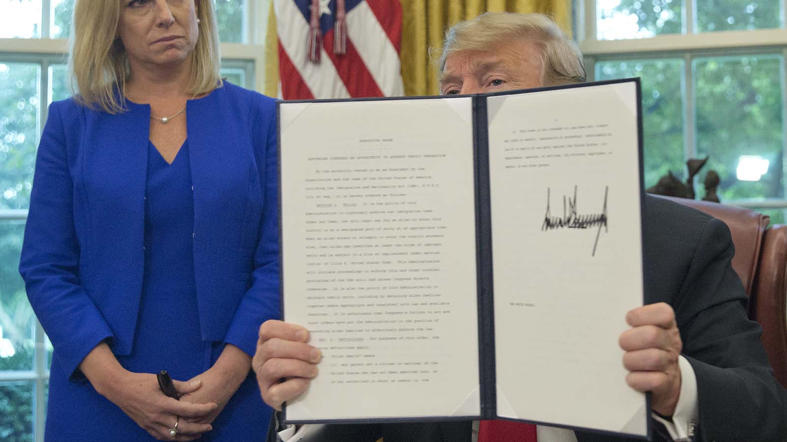 Donald Trump after signing an executive order in 2018.