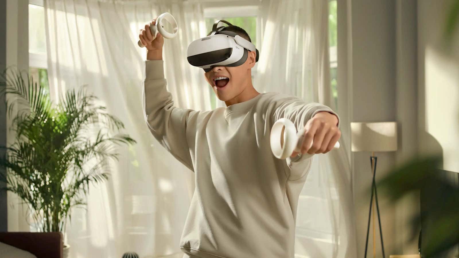 A user wearing the Pico VR headset from ByteDance