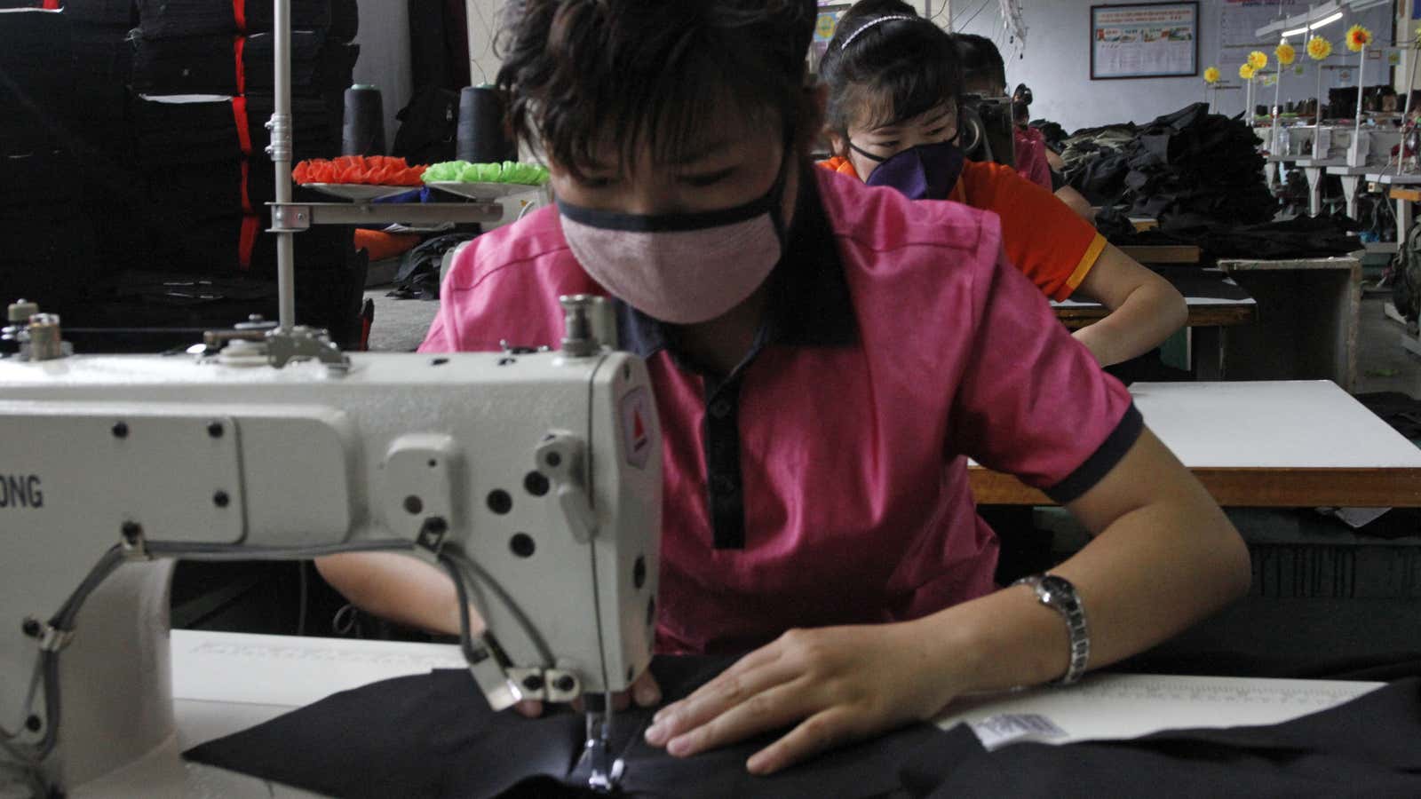 A worker at a garment factory in North Korea.