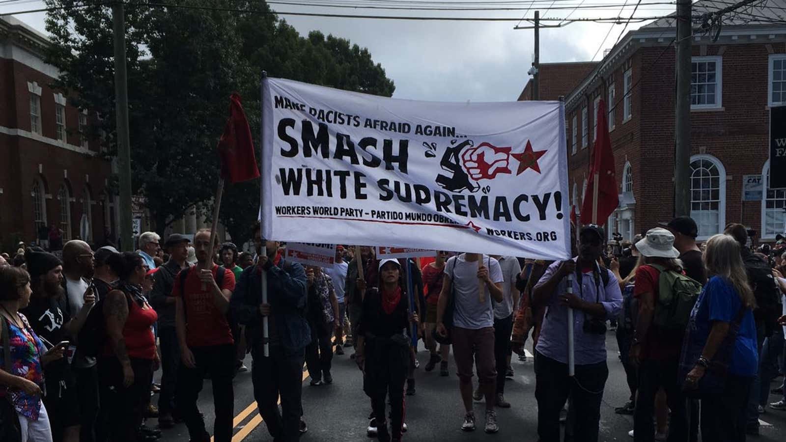 Protestors are singing and marching against white supremacy in Charlottesville