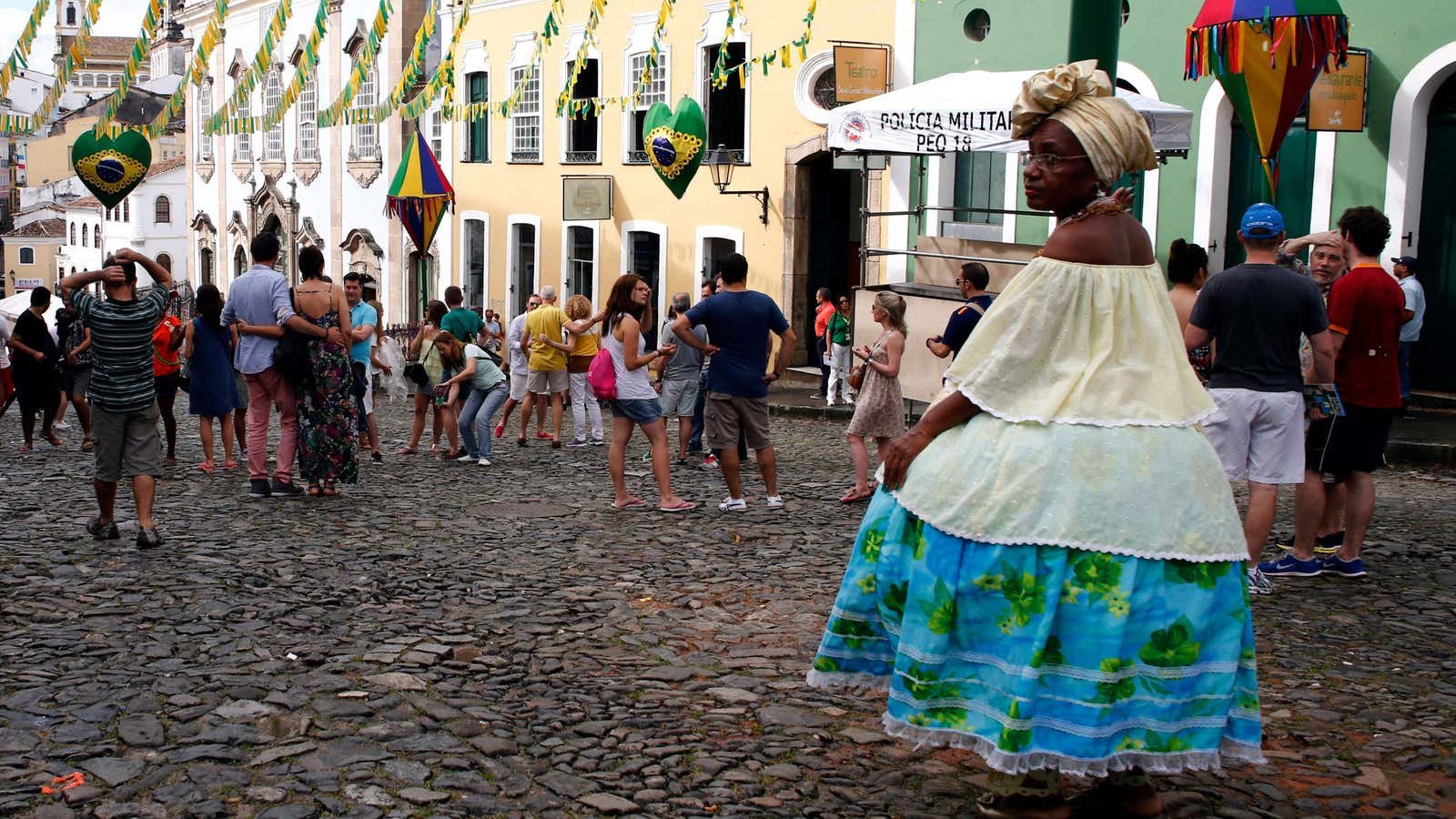 A woman in a traditional dress in Salvador, Bahia.