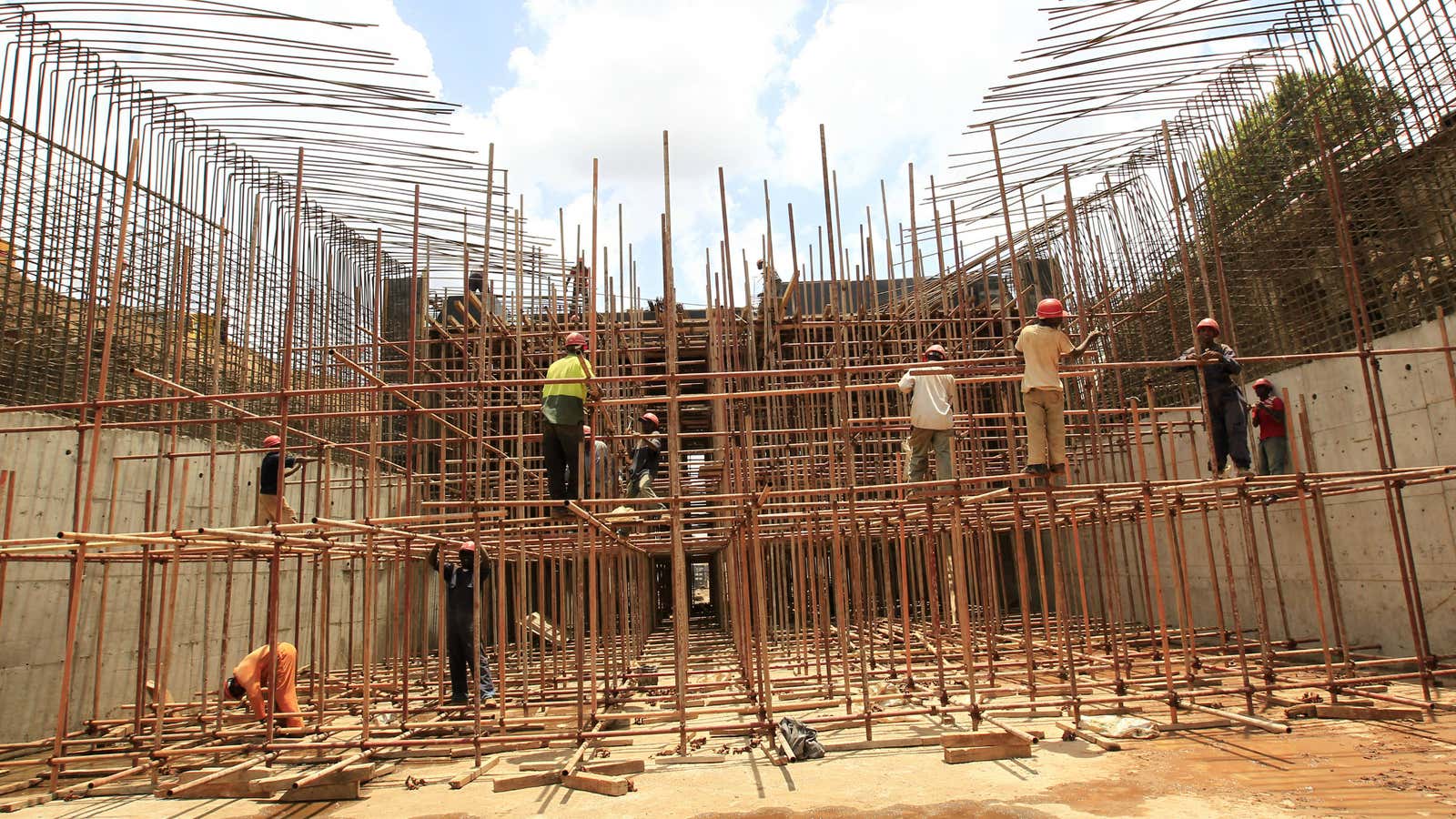 Construction workers on the Nairobi-Thika highway project, funded in part by the Chinese government.