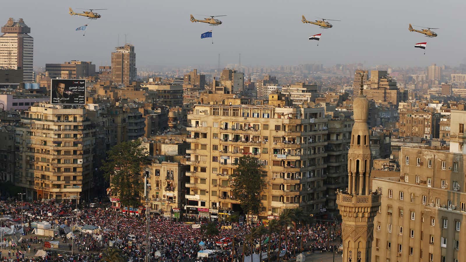 A fly-past over protesters against ousted Egyptian President Mohamed Mursi, in Tahrir Square in Cairo July 4, 2013.