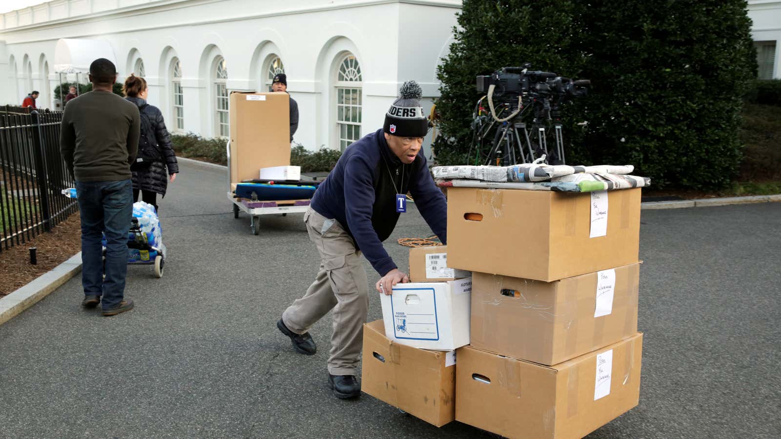 Moving boxes at the White House.