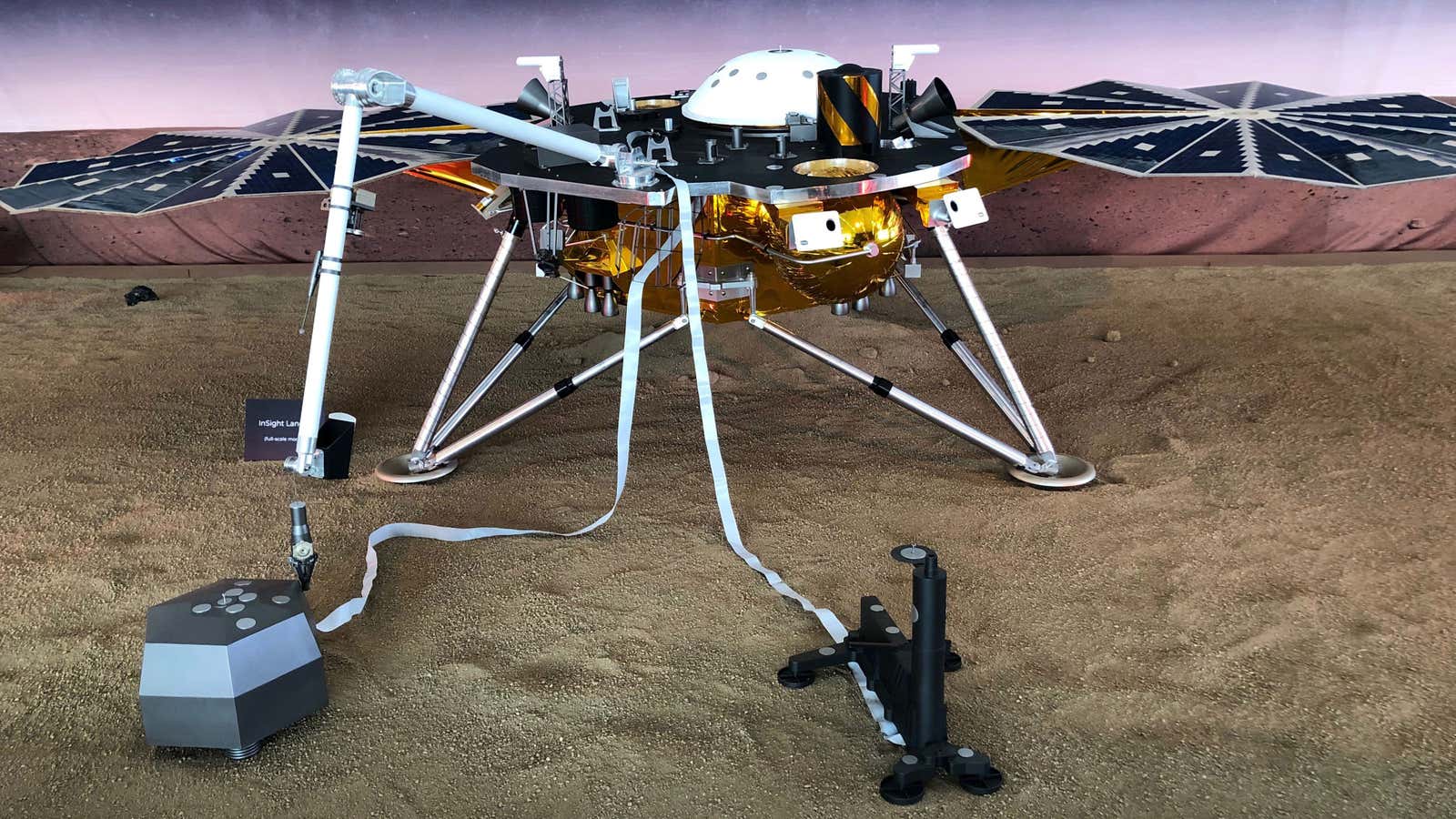 A full-scale replica of NASA’s Mars InSight.
