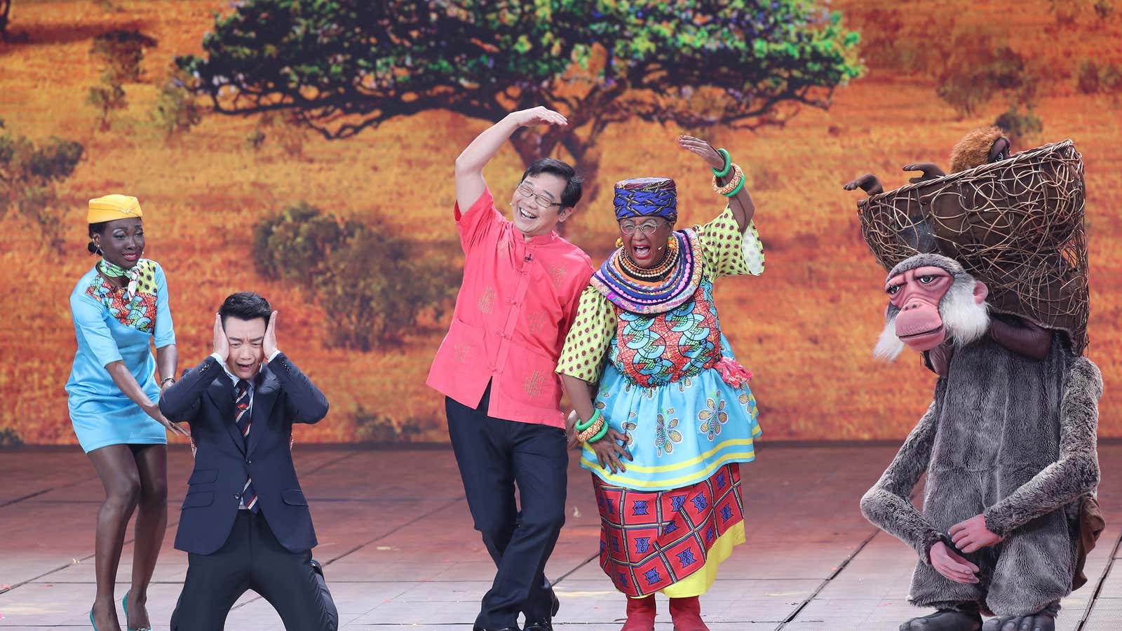 A Chinese actor in blackface in a skit on a Lunar New Year gala TV show, Feb.15