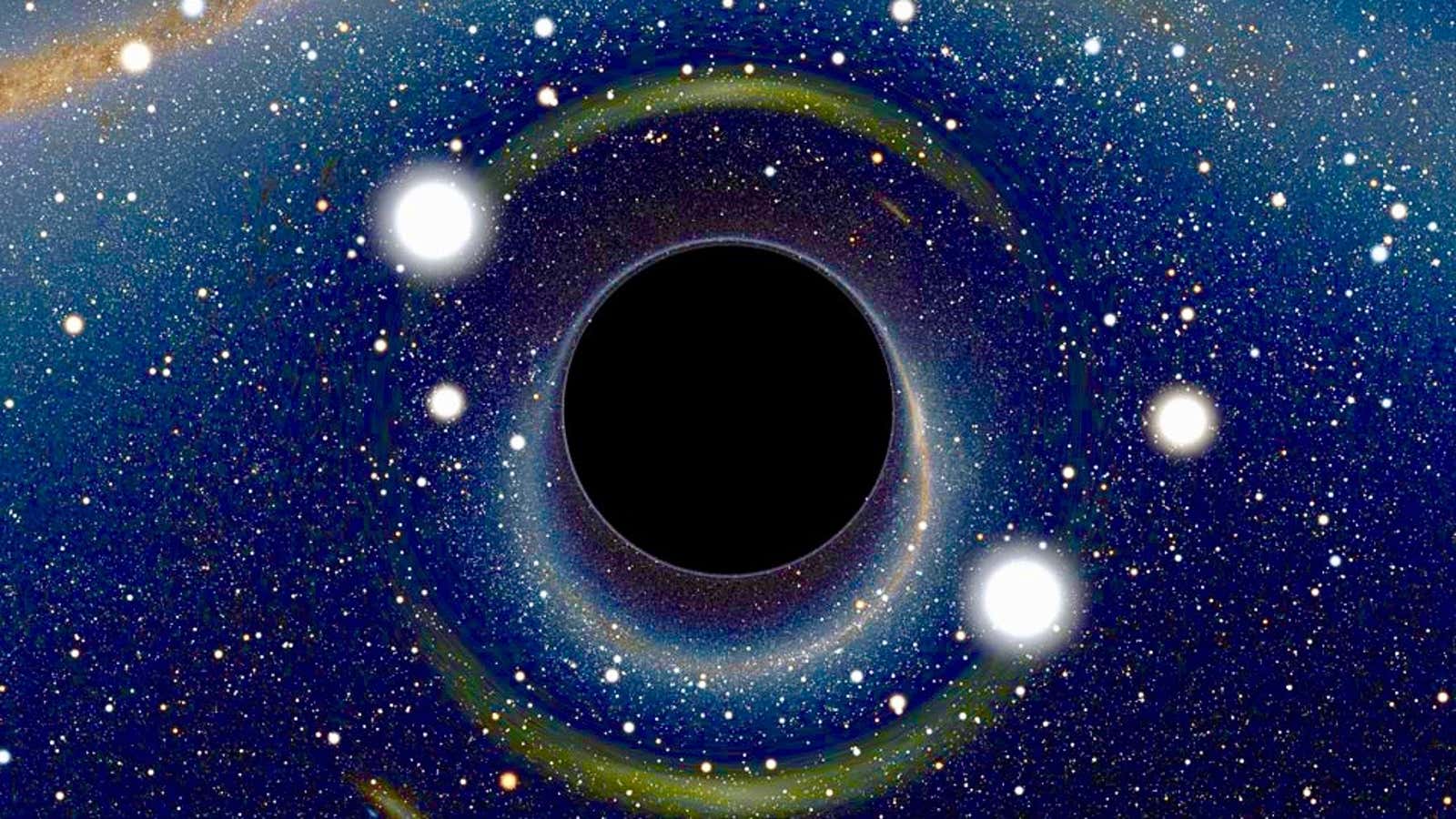 The gravitation pull of a black hole bending light.