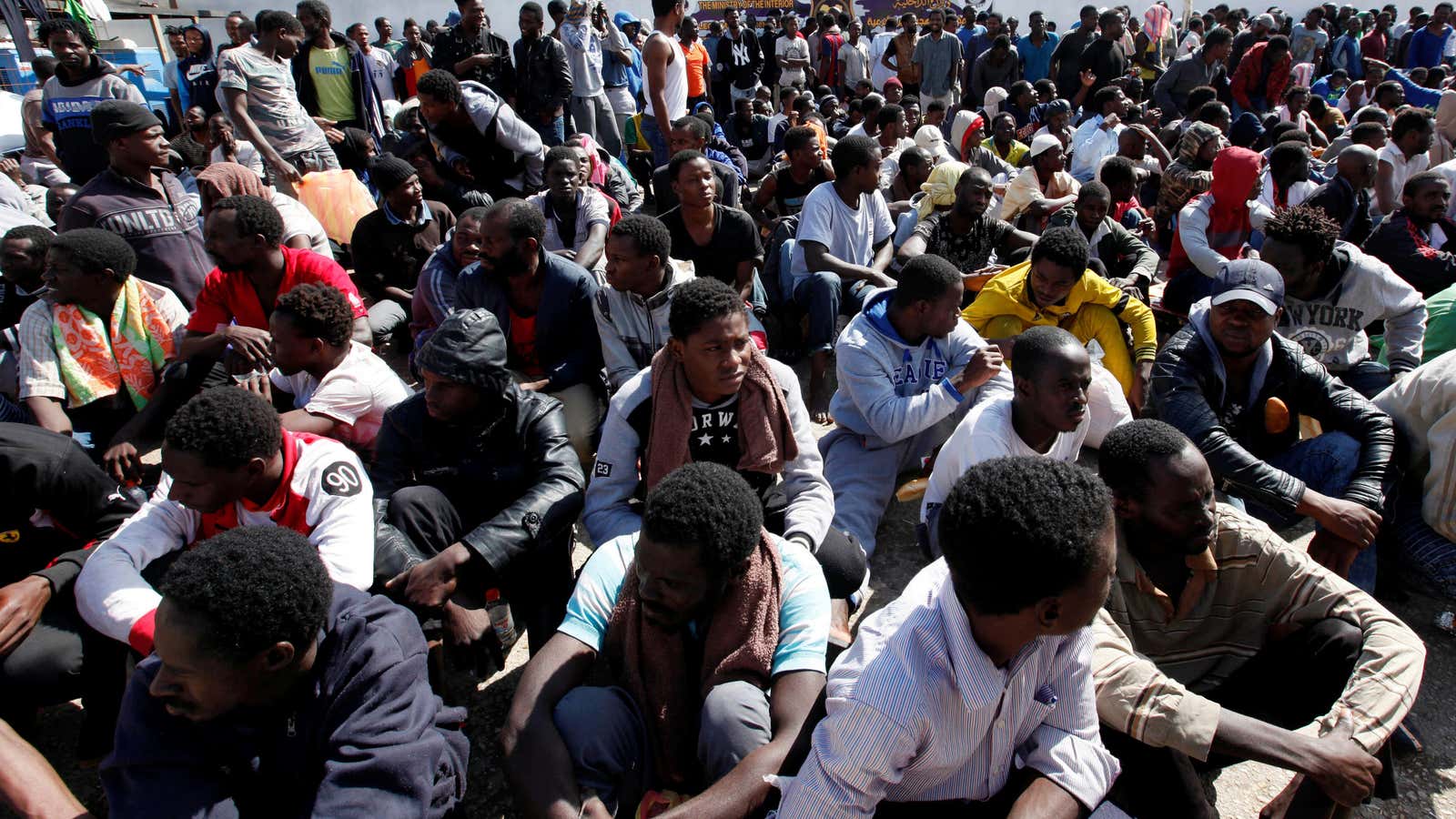 Illegal African migrants at a detention camp in Tripoli, Libya, March 22, 2017.