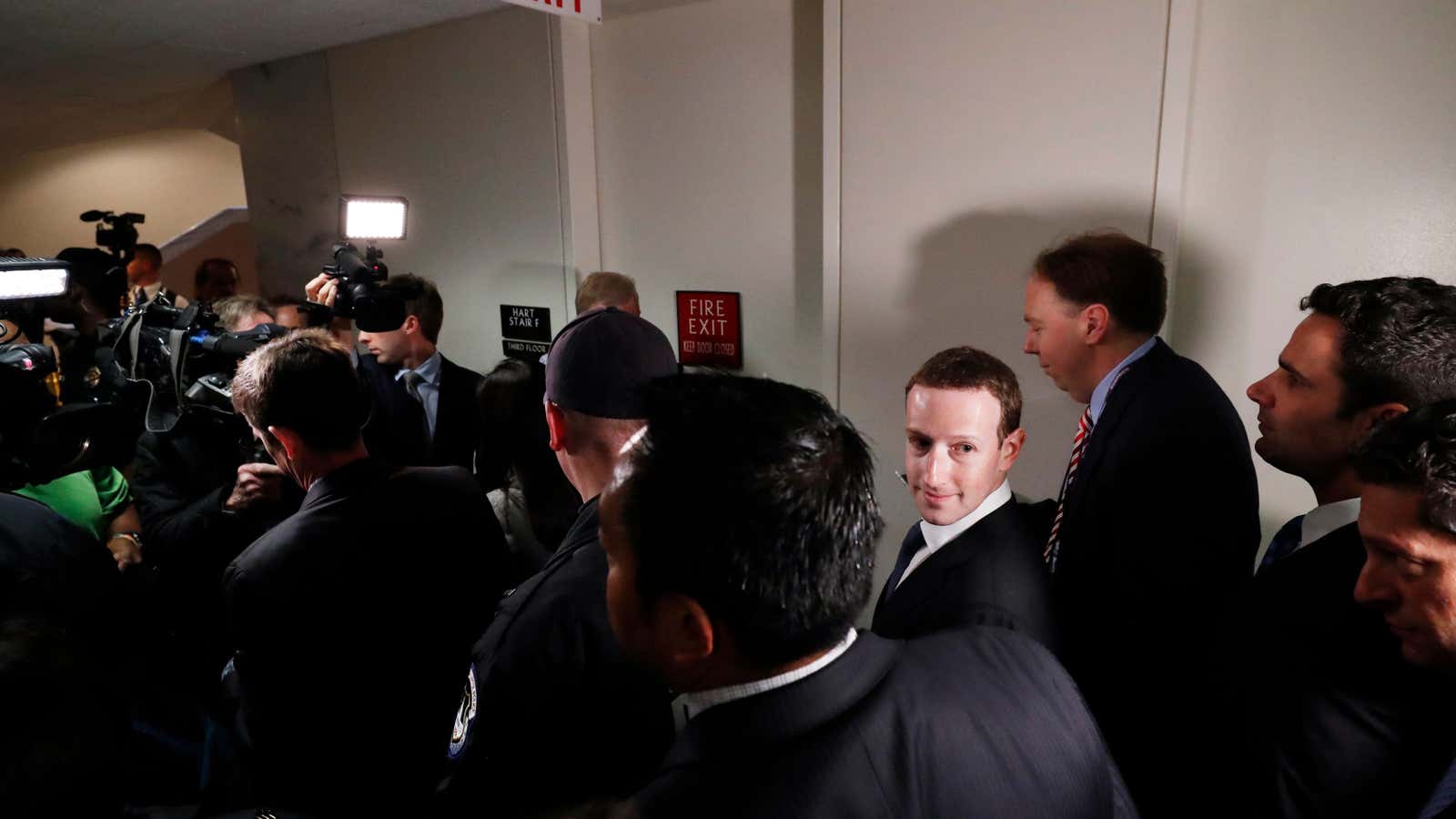 Zuckerberg heads to a meeting on Capitol Hill April 9.