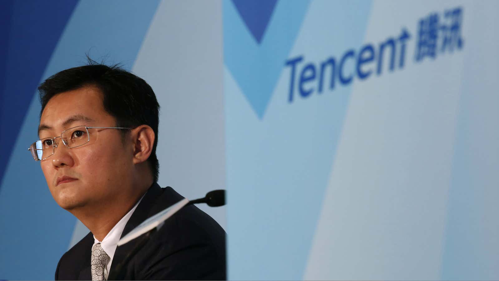 Tencent Chairman &amp; Chief Executive Officer Pony Ma attends a news conference announcing the company’s results in Hong Kong March 18, 2015. Tencent Holdings Ltd…