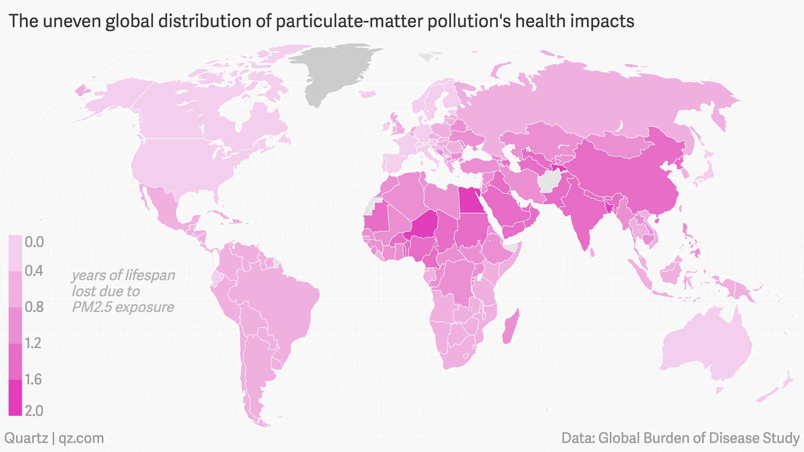 The uneven global distribution of particulate matter pollution’s health impacts.