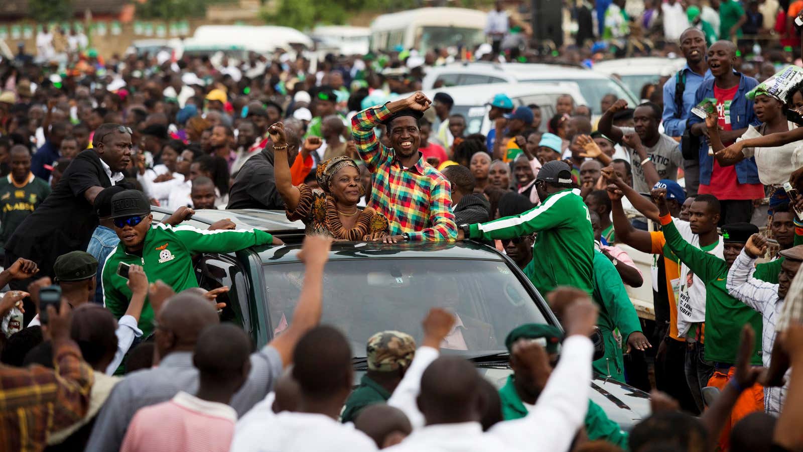 Zambia’s incumbent president Edgar Lungu and his wife Esther in Lusaka.