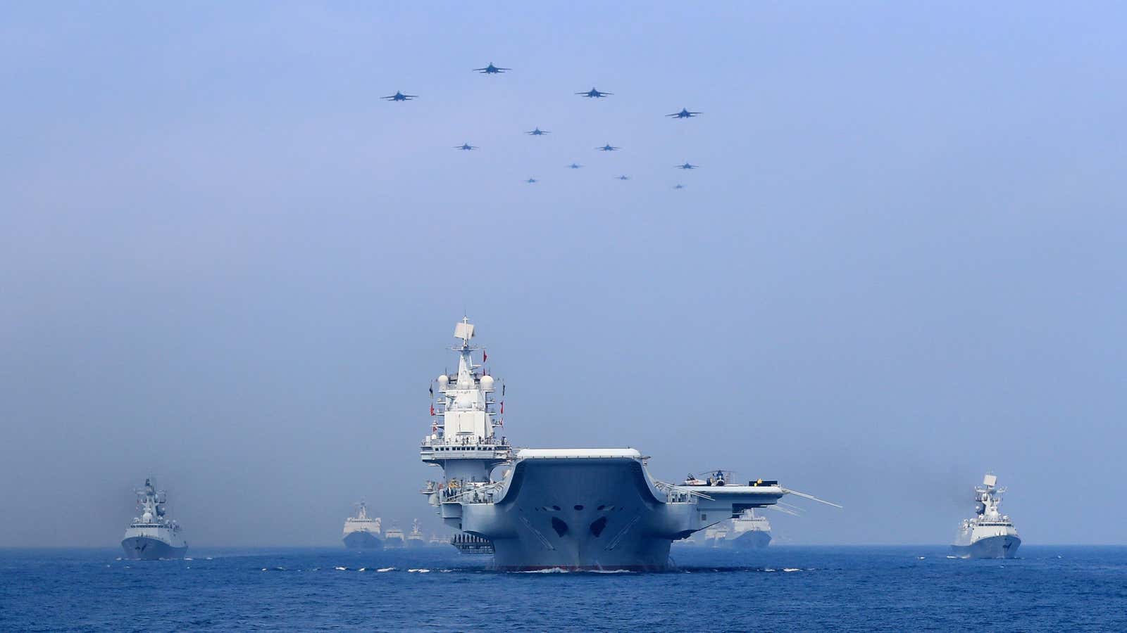 The Chinese navy showing off in the South China Sea in April.
