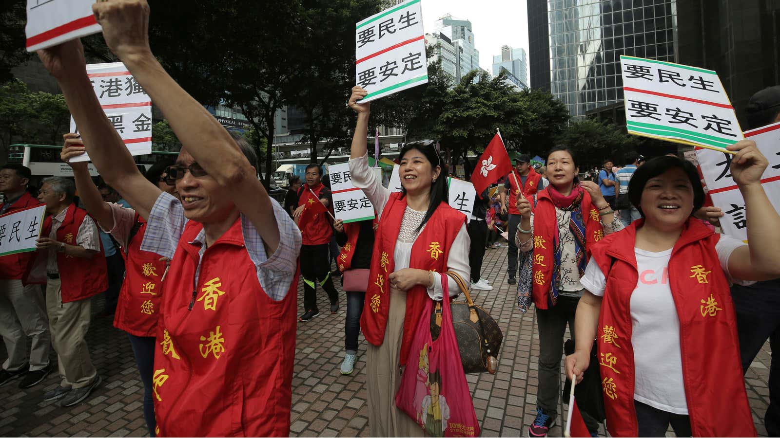 Pro-Beijing counter-protestors in Hong Kong.