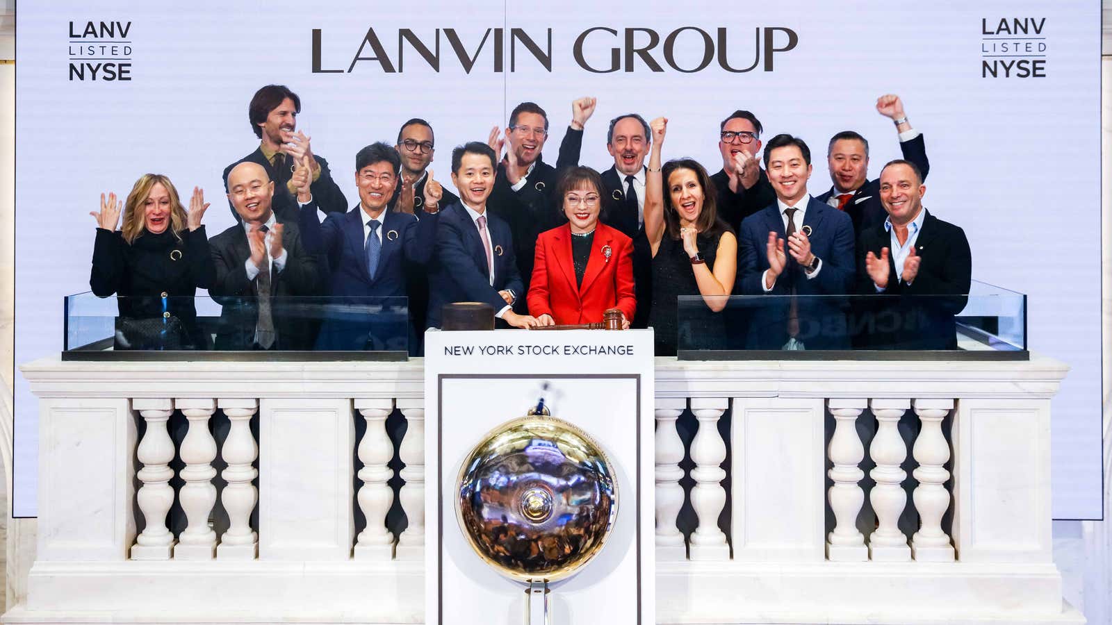 Lanvin Group and Primavera Capital executives at the New York Stock Exchange debut. 