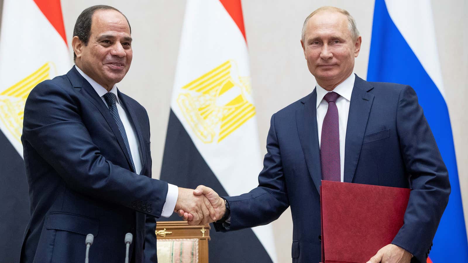 Your hosts: Russian president Vladimir Putin and Egyptian president Abdel Fattah al-Sisi  in Sochi, Russia October 2018.