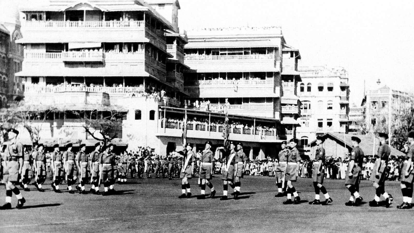 The last British troops parade in Bombay.