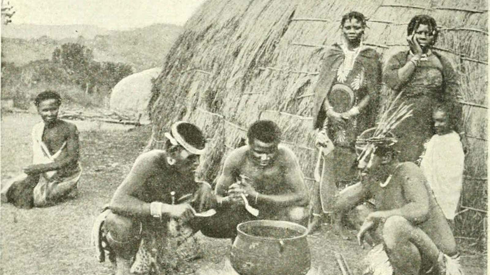 A Zulu household, from an 1895 book called The Colony of Natal: An Official Illustrated Handbook and Railway Guide.