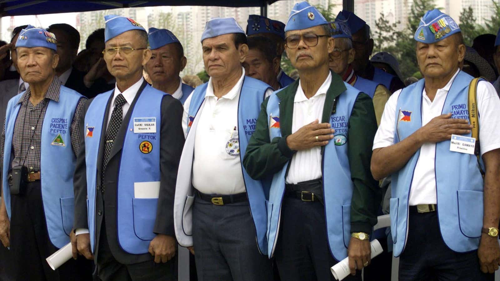 Filipino veterans of the Korean War at a 2001  ceremony in South Korea.