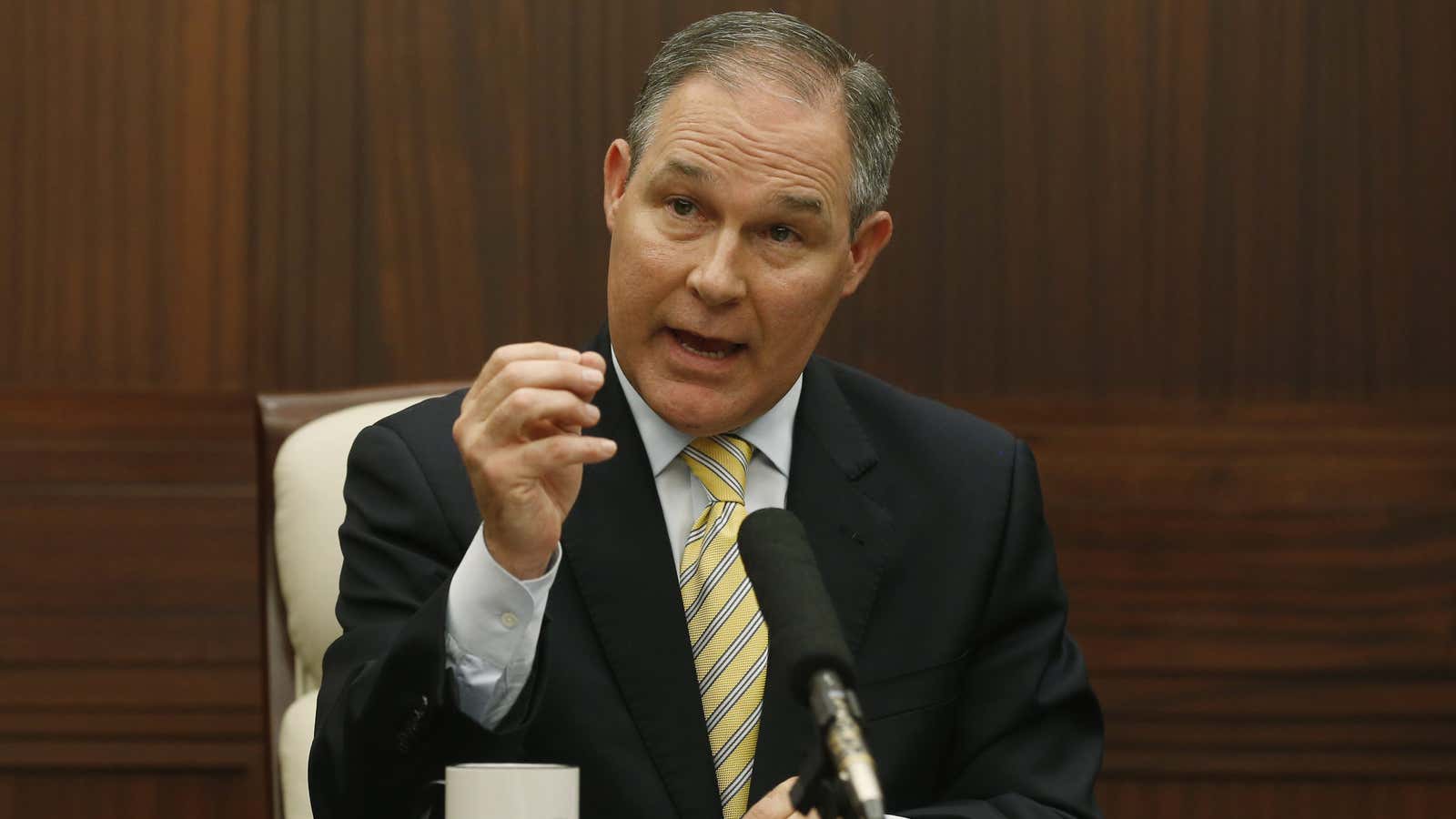 The EPA said the scientists were pulled because it wasn’t an EPA conference. But Scott Pruitt spoke to an energy industry conference in March.