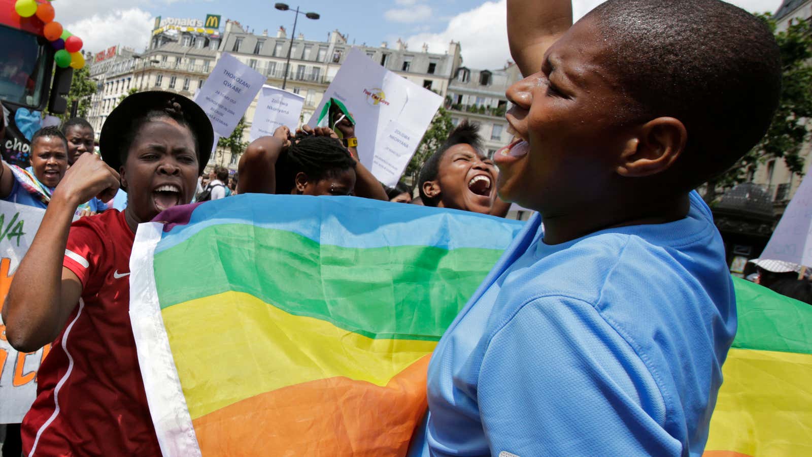South Africans at a Paris gay pride event.