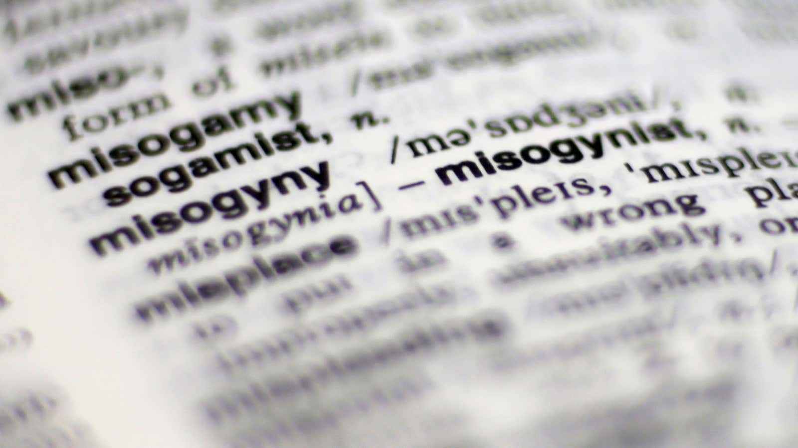 A photo illustration shows the entry describing the word “misogyny”, in a 2nd edition copy of The Macquarie Concise Dictionary, the authority on the English…