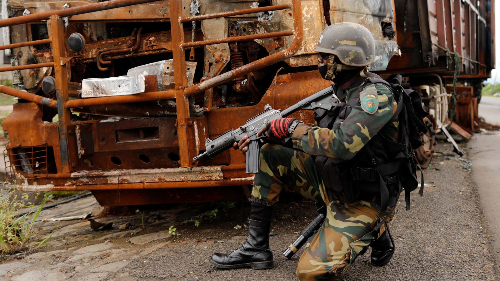 A Cameroonian elite Rapid Intervention Battalion (BIR) soldier