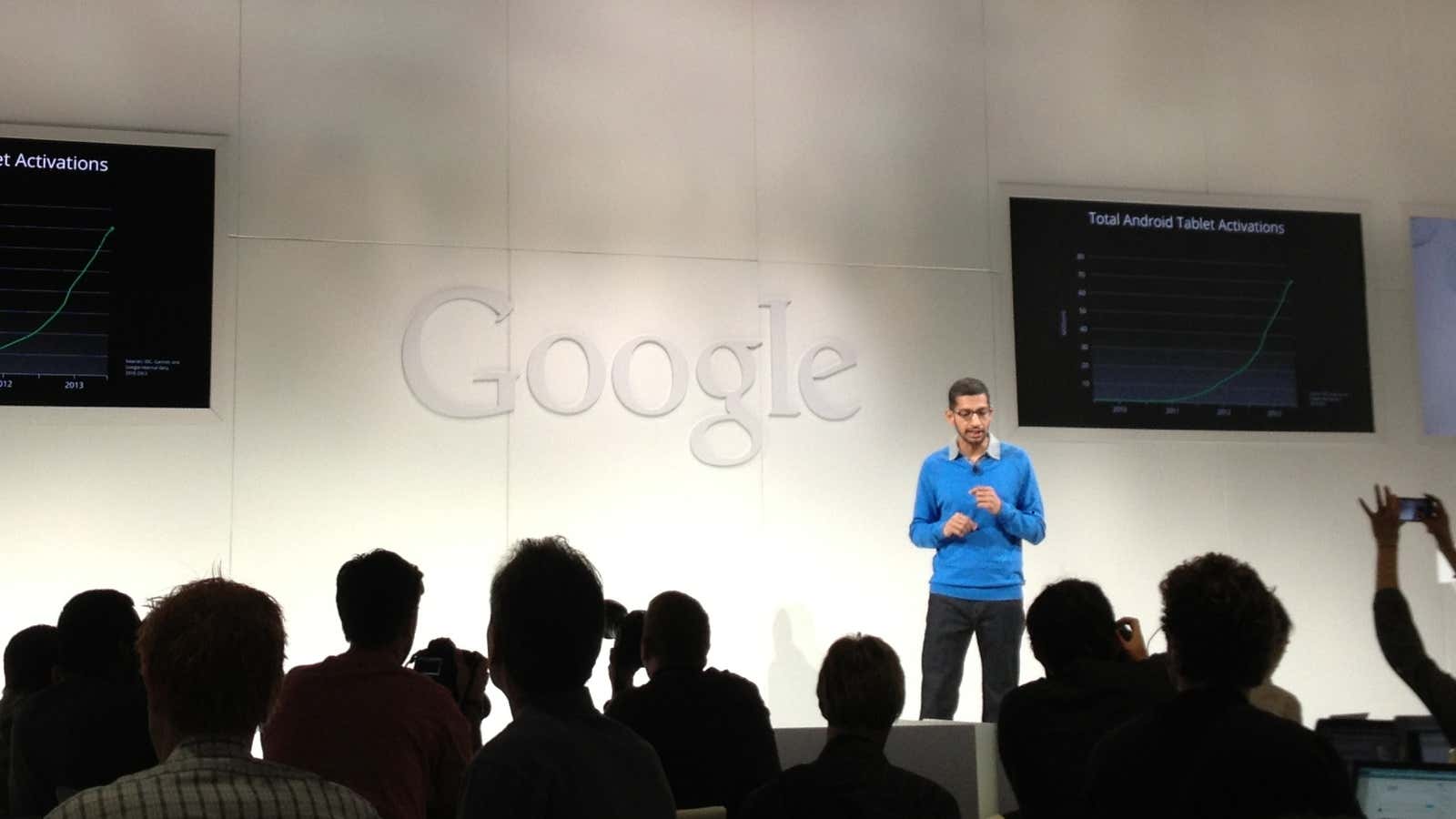 Google’s Sundar Pichai, head of Android and Chrome, says Android tablet activations are approaching some kind of tablet singularity.