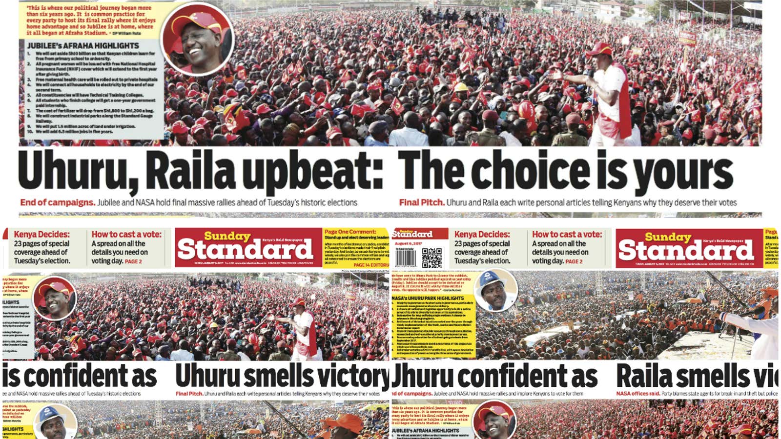 The Standard newspaper of Kenya with three different headlines