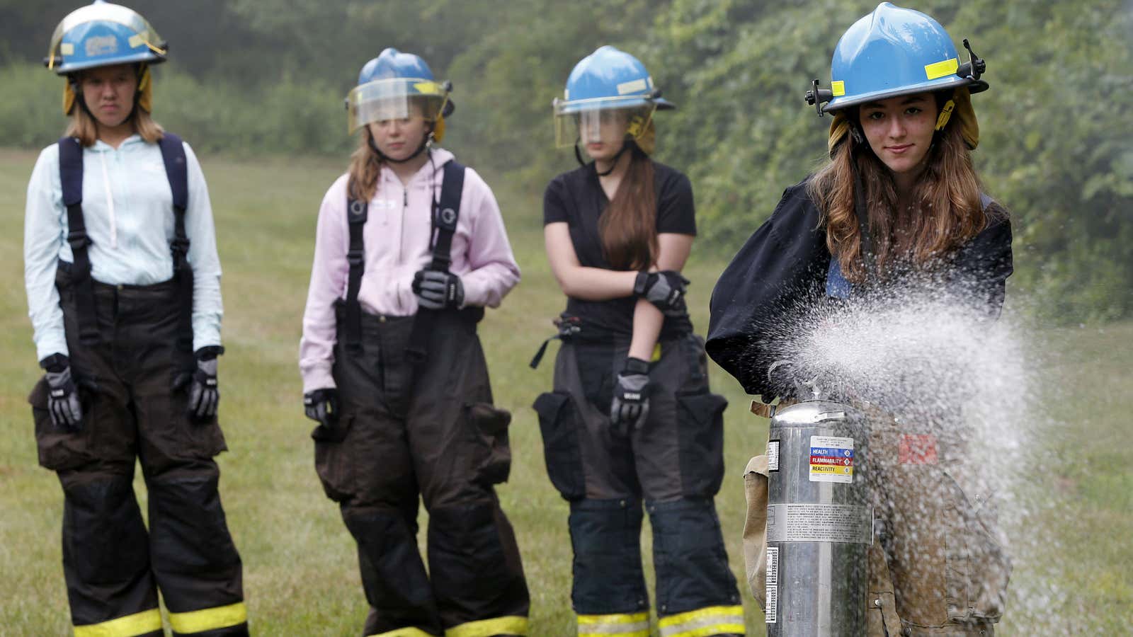 Girls break stereotypes and train to be firefighters at a young age.