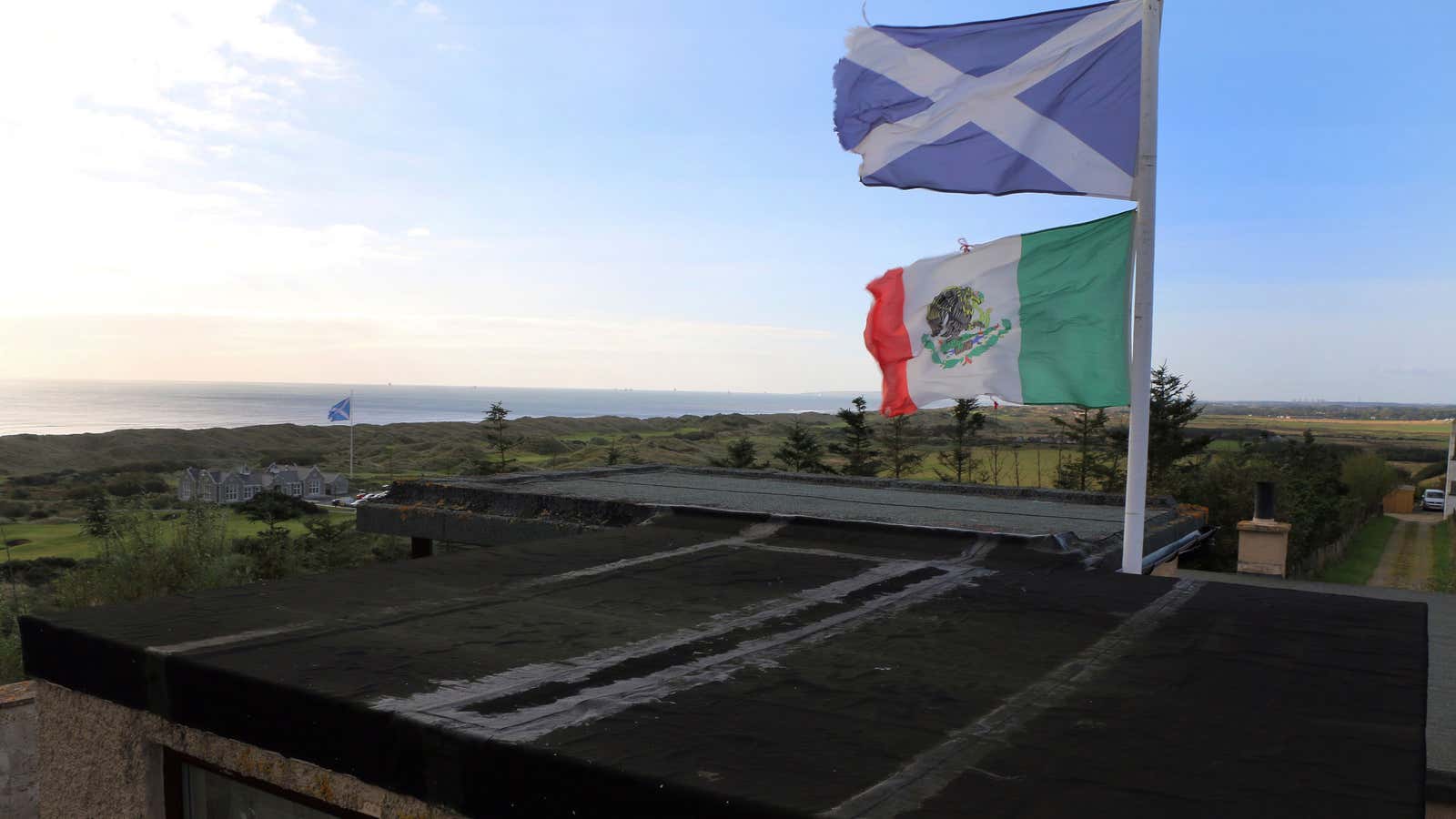 A Scottish homeowner who lives near a Trump golf course flies the Mexican flag.