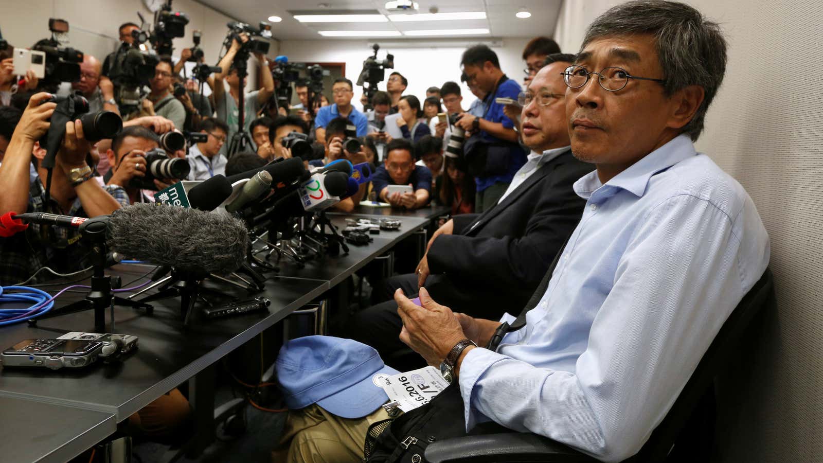 Lam Wing-kee, one of the five booksellers detained in China, at a press conference in Hong Kong