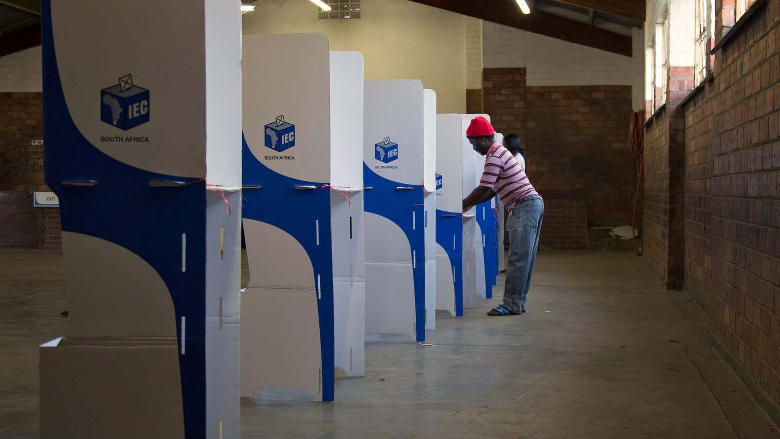 A man casts his ballot during South Africa’s local government elections in KwaMashu, north of Durban, South Africa.