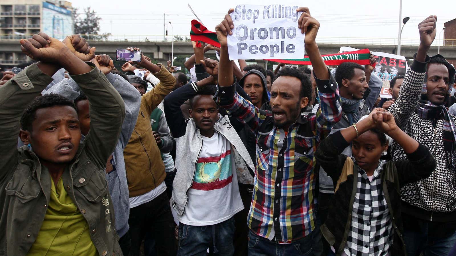 Protesters during an Aug. 6 demonstration in Addis Ababa.
