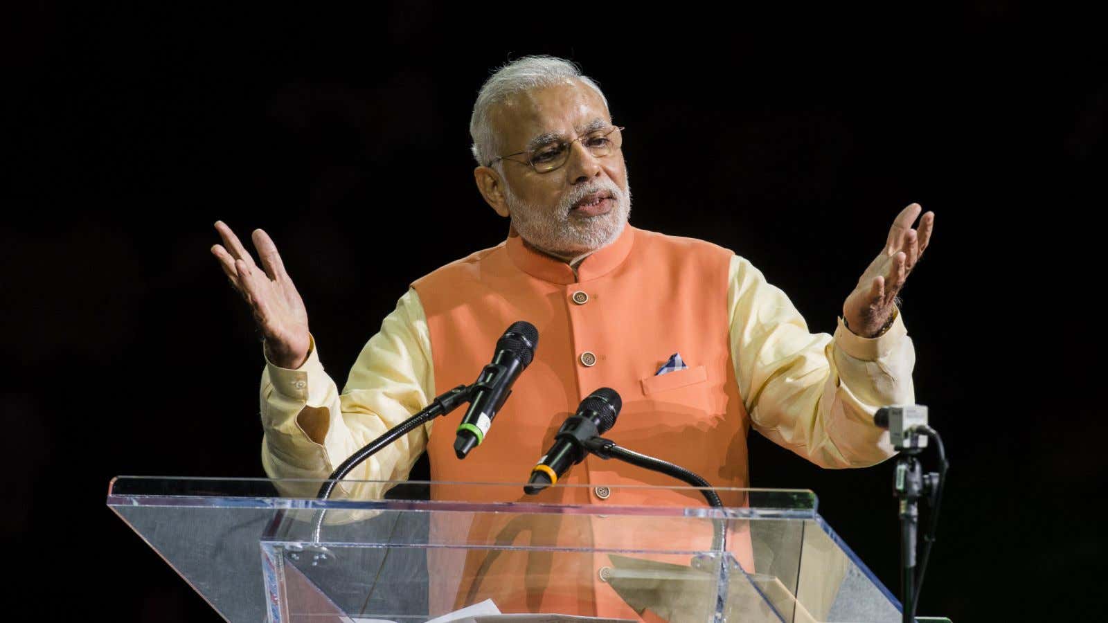 India’s Prime Minister Narendra Modi speaks at Madison Square Garden in New York.