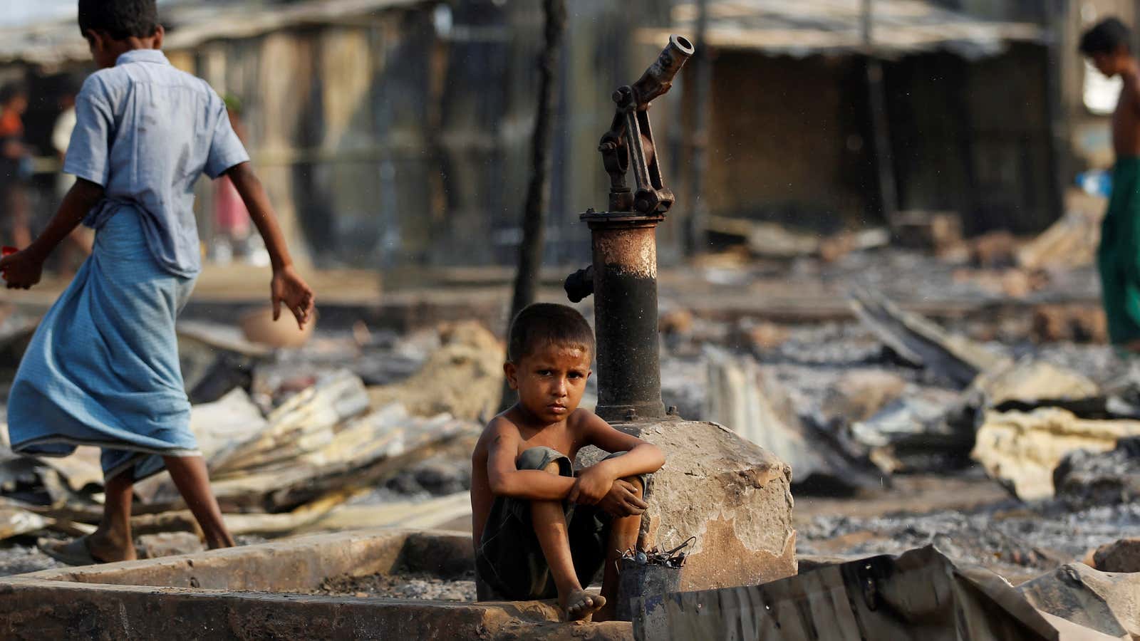 The aftermath of repeated fires, which have destroyed many camps for internally displaced Rohingya Muslims.