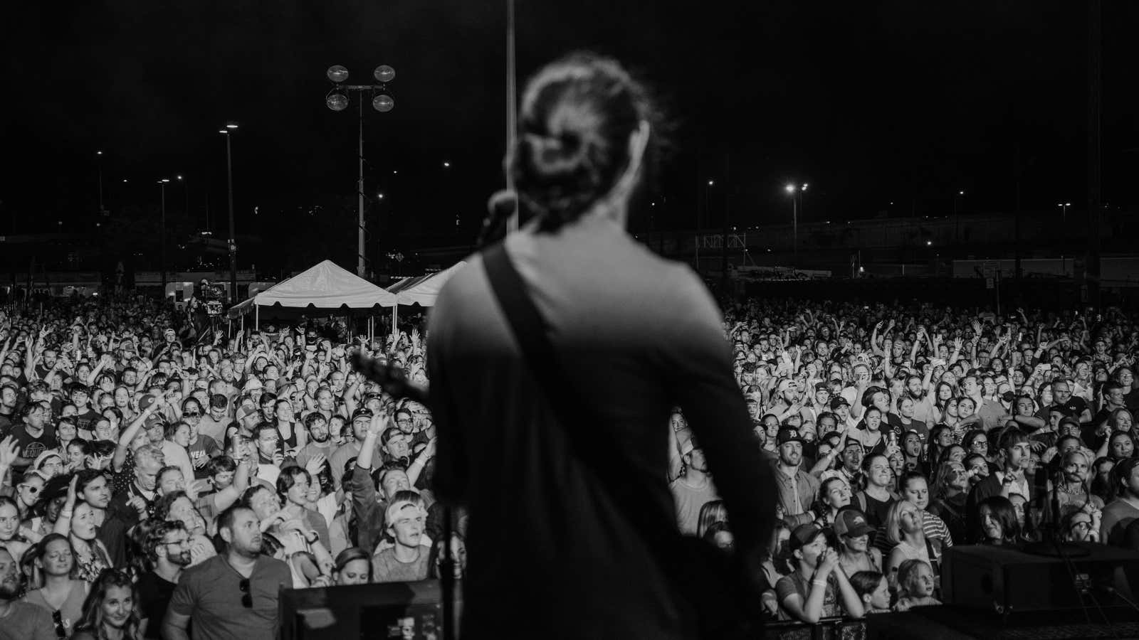 AJR’s Adam Met faces the crowd at the September 2021 Basilica Block Party Festival in Minneapolis.