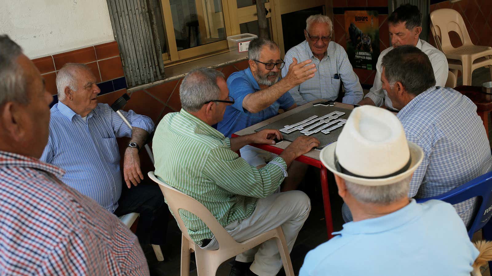 Pensioners playing dominoes in southern Spain.