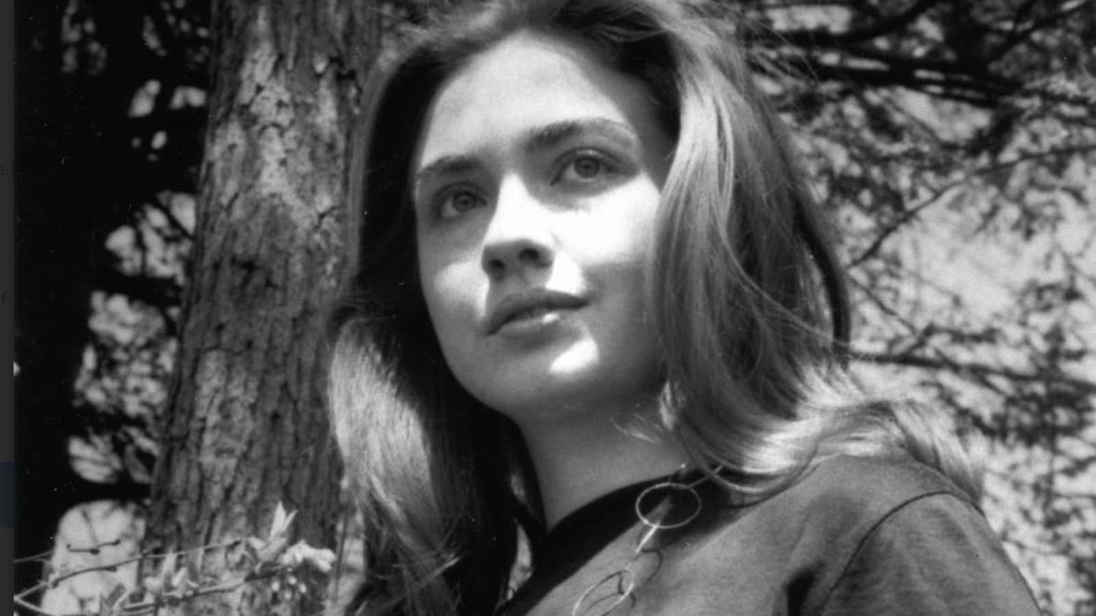 Hillary Rodham at Lake Waban on the Wellesley College campus.