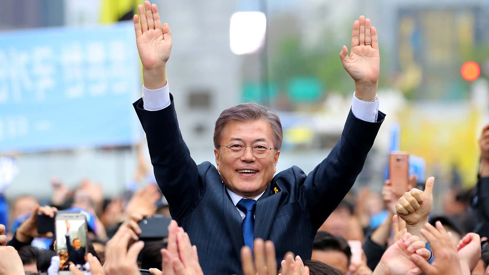 Starchy but sweet: Moon Jae-in at a campaign rally.