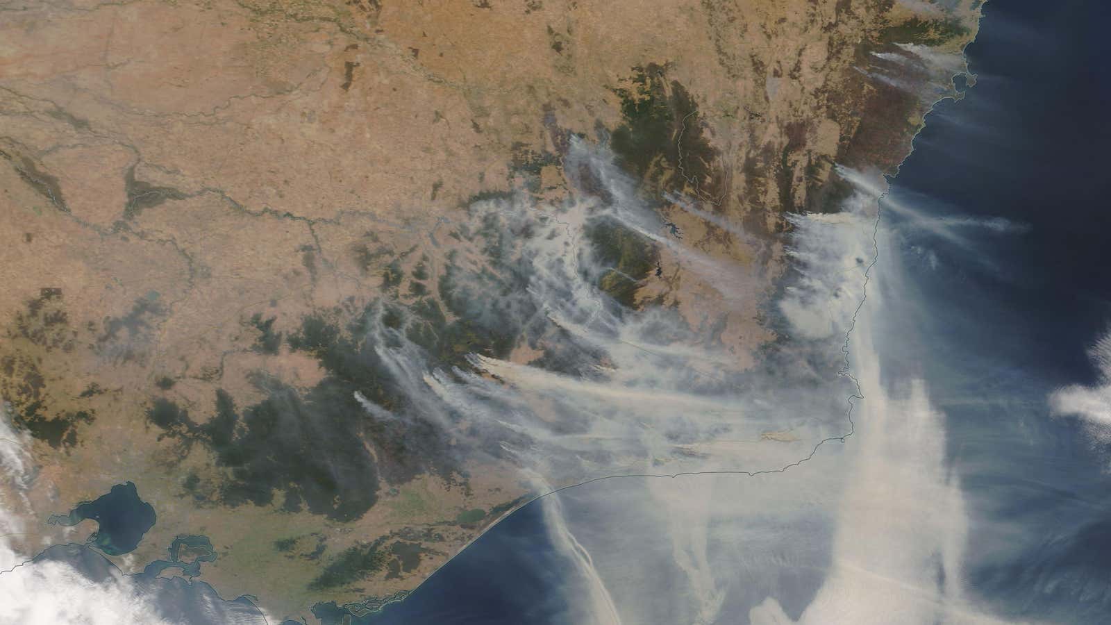 Smoke rising from Australia’s fires on Jan. 4, 2020.