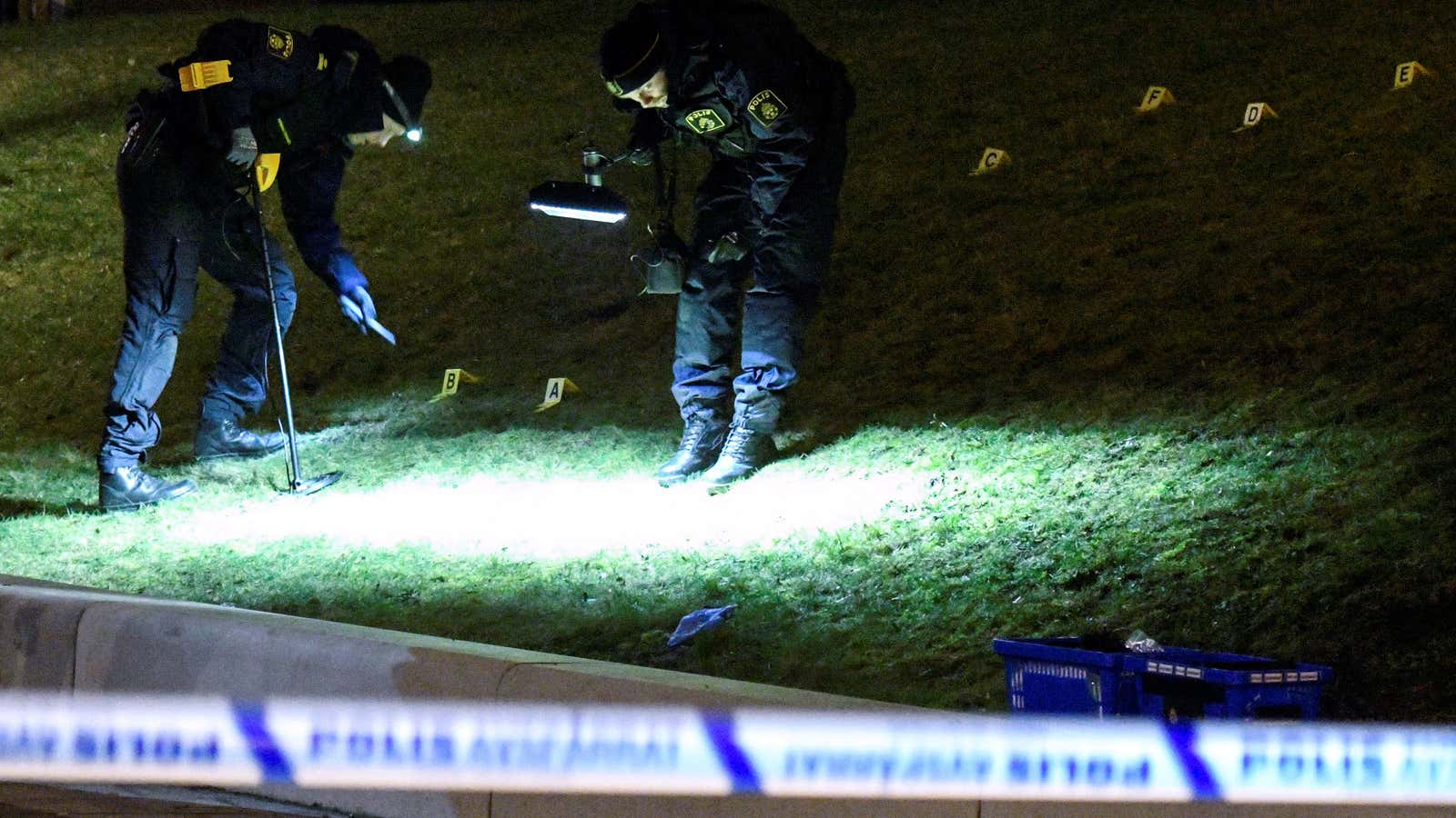 Police investigate a crime scene in Malmö.